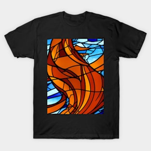 Stained Glass design pattern, seamless, red fire tone, geometrical, abstract design. T-Shirt